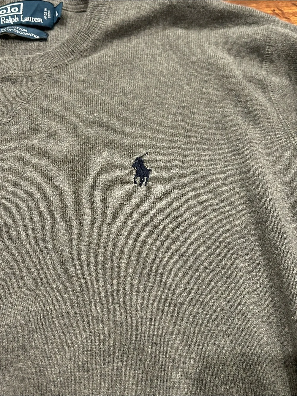 Polo Ralph Lauren 100% Cotton Sweater Men’s Large Gray Embroidered Pony